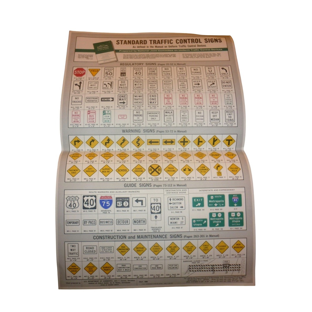 1965 Standard Traffic Control Signs Poster Chart MUTCD DMV Bureau Public Roads